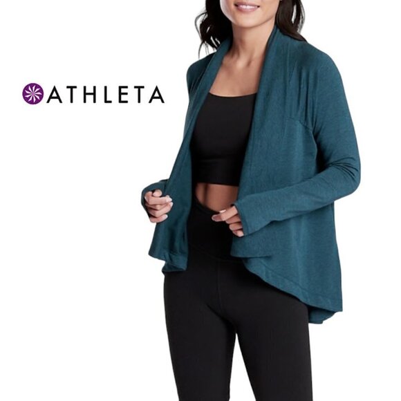 Athleta Heather Teal Long Sleeve Nirvana Wear Two Ways Wrap Cardigan Sz XXS - Picture 1 of 16